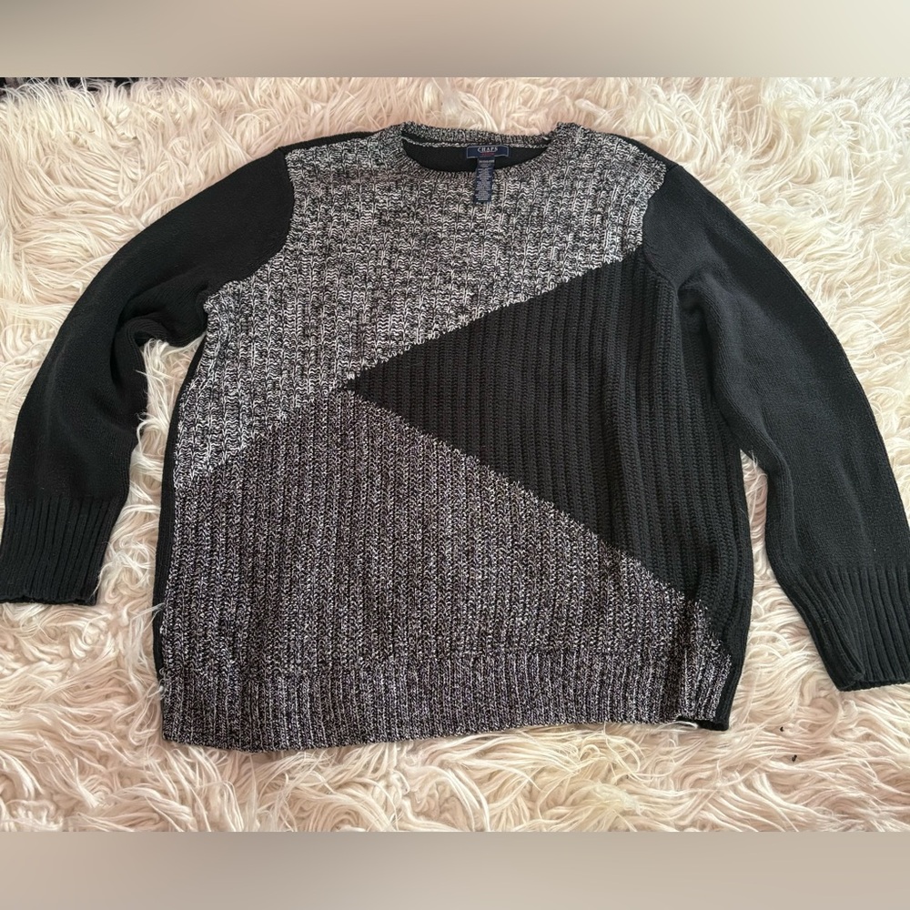 Vtg Chaps Denim Colorblock Knit Sweater Tagged 3X (Fits Smaller/See Measurements